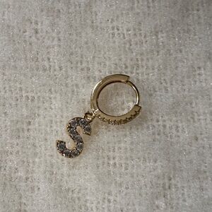 Gold Initial S Charm Hoop Earring